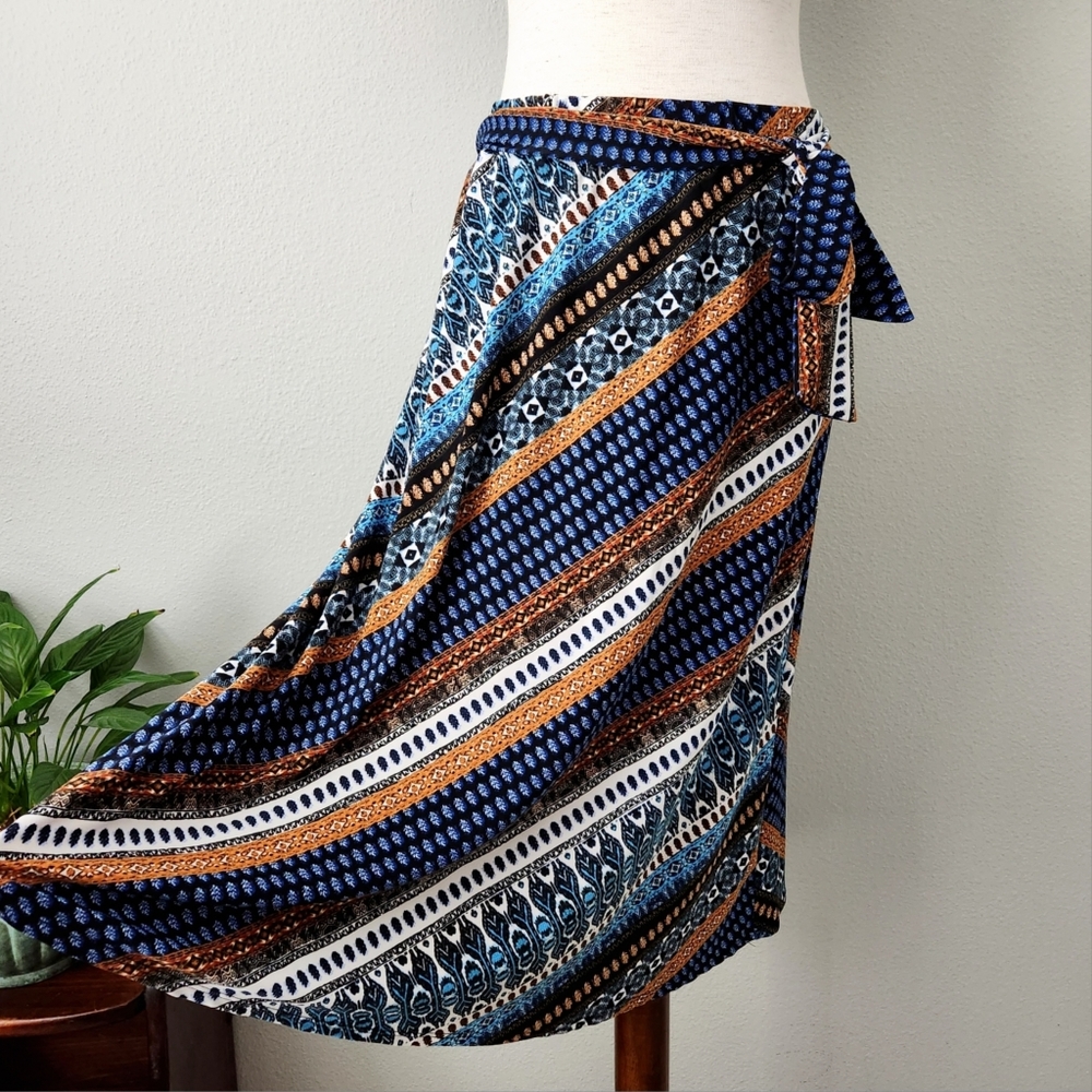 Melissa Paige NWT Bohemian Multicolored Pull-On Skirt With Tie, Size XL